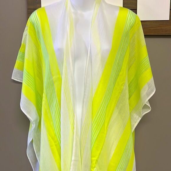 NWOT- Isaac Mizrahi LIVE White with Neon Green and Yellow Striped Coverup- OS - Picture 4 of 7